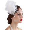 imageSWEETV 1920s Feather Headpiece Black Womens Ostrich Feather Crystal Headband Great Gatsby Hair Accessories for Women Ribbon TieIvory