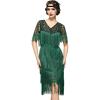 imageSWEETV 1920s Vintage Flapper Dresses for Women Fringed Great Gatsby Dresses Roaring 20s Dress with SleeveGreen