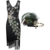 imageSWEETV 1920s Vintage Peacock Flapper Dresses Sequin Fringed Gatsby Dress with HeadbandBlack
