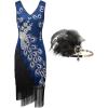 imageSWEETV 1920s Vintage Peacock Flapper Dresses Sequin Fringed Gatsby Dress with HeadbandBlue