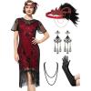 imageSWEETV Great Gatsby Lace Neck Flapper Dress  1920s Dress for Women With Sleeve  Roaring 20s CostumeRed