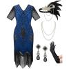 imageSWEETV Womens Flapper Dresses 1920s Fringed Sequin Great Gatsby Dress with 20s Accessories Roaring 20s CostumesBlue