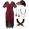 imageSWEETV Womens Flapper Dresses 1920s Fringed Sequin Great Gatsby Dress with 20s Accessories Roaring 20s CostumesRed