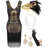 imageSWEETV Womens Vintage Flapper Dress 1920sGreat Gatsby Sequin Fringe dresses with 20s Accessories Set For Party PromBlackgold