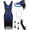 imageSWEETV Womens Vintage Flapper Dress 1920sGreat Gatsby Sequin Fringe dresses with 20s Accessories Set For Party PromBlue