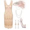 imageSWEETV Womens Vintage Flapper Dress 1920sGreat Gatsby Sequin Fringe dresses with 20s Accessories Set For Party PromChampagne