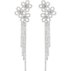 imageSWEETV Flower Wedding Earrings for Brides Crystal Bridal Earrings Silver Rhinestone Tassel Dangle Drop Earrings for Women Mothers Day Gifts Prom Dressy JewerlyStyle3Silver