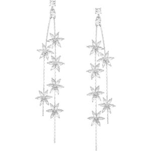 imageSWEETV Flower Wedding Earrings for Brides Crystal Bridal Earrings Silver Rhinestone Tassel Dangle Drop Earrings for Women Mothers Day Gifts Prom Dressy JewerlyStyle5Silver