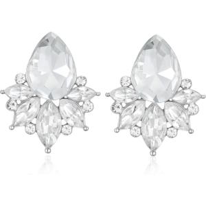 imageSWEETV Sparkly Cluster Rhinestone Earrings for Women Fancy Crystal Wedding Bridal Stud Earrings for BridesBridesmaid Prom Formal Vintage Party Jewelry GiftsClearSilver Tone
