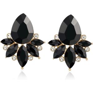 imageSWEETV Sparkly Cluster Rhinestone Earrings for Women Fancy Crystal Wedding Bridal Stud Earrings for BridesBridesmaid Prom Formal Vintage Party Jewelry GiftsBlackGold Tone