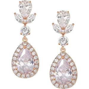 imageSWEETV Teardrop Wedding Bridal Earrings for Brides Birdesmaids Crystal Cubic Zirconia Bridal Drop Earrings for Wedding Women PromRose Gold