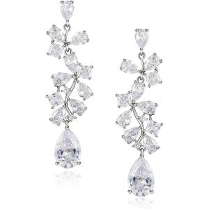 imageSWEETV Wedding Earrings for Brides Cubic Zirconia Teardrop Dangle Bridal Earrings for Wedding Bridesmaid Prom Earrings for WomenSilver