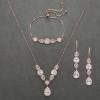 imageSWEETV 3 Pack Cubic Zirconia Bridal Jewelry Sets for Wedding Crystal Necklace Dangle Earring Bracelet Jewelry Sets for Women Prom Costume Jewelry Gifts02Rose Gold