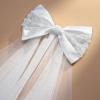 imageSWEETV Bridal Hair Bow Veil White Bow Clip Bachelorette Party Decorations Pearl Accessories Bride to Be Bridal Shower GiftPatternG