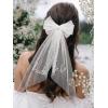 imageSWEETV Bridal Hair Bow Veil White Bow Clip Bachelorette Party Decorations Pearl Accessories Bride to Be Bridal Shower GiftPatternH