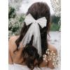 imageSWEETV Bridal Hair Bow Veil White Bow Clip Bachelorette Party Decorations Pearl Accessories Bride to Be Bridal Shower GiftSolid