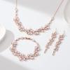 imageSWEETV Bridal Jewelry Set for Wedding 3Pcs Long Floral Necklace Earring Bracelet Sets for Brides Bridesmaids Elegant Marquise and Cubic Zirconia Jewelry Set for Women Party Prom GiftsRose Gold