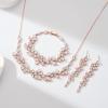 imageSWEETV Bridal Jewelry Set for Wedding 3Pcs Long Floral Necklace Earring Bracelet Sets for Brides Bridesmaids Elegant Marquise and Cubic Zirconia Jewelry Set for Women Party Prom GiftsRose Gold
