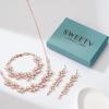 imageSWEETV Bridal Jewelry Set for Wedding 3Pcs Long Floral Necklace Earring Bracelet Sets for Brides Bridesmaids Elegant Marquise and Cubic Zirconia Jewelry Set for Women Party Prom GiftsRose Gold