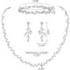 imageSWEETV Cubic Zirconia Wedding Jewelry Sets for Bride Bridesmaids Crystal Leaf Vine Bridal Earrings and Necklace Set for Women Jewelry Gifts03 Silver