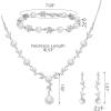 imageSWEETV Jewelry Set for Bride Women Cubic Zirconia Pearl Bridal Earrings Necklace Bracelet Set Bridal Jewelry Set for Wedding PromS02 Silver