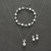 imageSWEETV Jewelry Set for Bride Women Cubic Zirconia Pearl Bridal Earrings Necklace Bracelet Set Bridal Jewelry Set for Wedding PromS03 Silver
