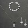 imageSWEETV Jewelry Set for Women Teardrop Cubic Zirconia Bridal Backdrop Necklace Earrings Set Wedding Party Prom Jewelry for Bride BridesmaidS03 Silver