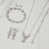 imageSWEETV Teardrop Wedding Bridal Jewelry Set for Brides Women Bridesmaid Crystal Rhinestone Backdrop Necklace Earring Sets for Prom01Silver