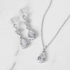 imageSWEETV Teardrop Wedding Jewelry Sets for Women Brides Bridesmaids Crystal Bridal Necklace Drop Earrings SetProm Costume Bridal Wedding Jewelry01Silver