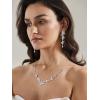 imageSWEETV Wedding Jewelry Set for Women Marquise Cubic Zirconia Necklace Earrings Bracelet Set for Bride Bridesmaid Bridal Jewelry Set for Wedding Prom03 Silver