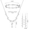 imageSWEETV Wedding Jewelry for Bride Bridesmaids Cubic Zirconia Leaf Vine Bridal Necklace Earrings Bracelet Set Bridal Jewelry Set for Wedding PartyS01 Silver