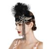 imageSWEETV 1920s Flapper Feather Headband Sequined Roaring 20s Gatsby Showgirl Headpiece Hair AccessoriesF03 Gold