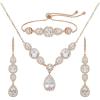 imageSWEETV 3 Pack Cubic Zirconia Bridal Jewelry Sets for Wedding Crystal Necklace Dangle Earring Bracelet Jewelry Sets for Women Prom Costume Jewelry Gifts02Rose Gold