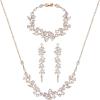 imageSWEETV Bridal Jewelry Set for Wedding 3Pcs Long Floral Necklace Earring Bracelet Sets for Brides Bridesmaids Elegant Marquise and Cubic Zirconia Jewelry Set for Women Party Prom GiftsRose Gold
