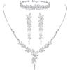 imageSWEETV Cubic Zirconia Jewelry Set for Women Chandelier Marquise Necklace Dangle Earrings Bracelet Set Wedding Bridal Jewelry for Bride Bridesmaid01 Silver