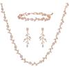 imageSWEETV Cubic Zirconia Wedding Jewelry Sets for Bride Bridesmaids Crystal Leaf Vine Bridal Earrings and Necklace Set for Women Jewelry Gifts04 Rose Gold