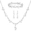 imageSWEETV Jewelry Set for Bride Women Cubic Zirconia Pearl Bridal Earrings Necklace Bracelet Set Bridal Jewelry Set for Wedding PromS01 Silver