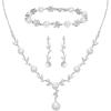 imageSWEETV Jewelry Set for Bride Women Cubic Zirconia Pearl Bridal Earrings Necklace Bracelet Set Bridal Jewelry Set for Wedding PromS02 Silver