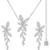 imageSWEETV Marquise Wedding Jewelry Set for Bride Bridesmaids Bridal Jewelry Set for Wedding Cubic Zirconia Crystal Necklace Earrings Set for WomenSilverBackdrop Necklace
