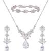 imageSWEETV Teardrop Wedding Bridal Jewelry Set for Brides Women Bridesmaid Crystal Rhinestone Backdrop Necklace Earring Sets for Prom01Silver