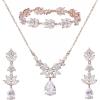 imageSWEETV Teardrop Wedding Bridal Jewelry Set for Brides Women Bridesmaid Crystal Rhinestone Backdrop Necklace Earring Sets for Prom03Rose Gold
