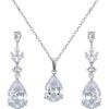 imageSWEETV Teardrop Wedding Jewelry Sets for Women Brides Bridesmaids Crystal Bridal Necklace Drop Earrings SetProm Costume Bridal Wedding Jewelry01Silver
