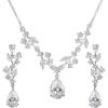imageSWEETV Wedding Jewelry Sets for Brides BridesmaidCubic Zirconia Teardrop Bridal Necklace Earrings Set Wedding Prom Jewelry for WomenS01 Silver