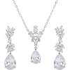 imageSWEETV Wedding Jewelry Sets for Brides BridesmaidCubic Zirconia Teardrop Bridal Necklace Earrings Set Wedding Prom Jewelry for WomenS03 Silver