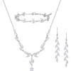 imageSWEETV Wedding Jewelry for Bride Bridesmaids Cubic Zirconia Leaf Vine Bridal Necklace Earrings Bracelet Set Bridal Jewelry Set for Wedding PartyS01 Silver