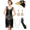 imageSWEETV Womens 1920s Flapper Dresses Scoop Neck Great Gatsby Dress with 20s Accessories Flapper CostumeSetblack