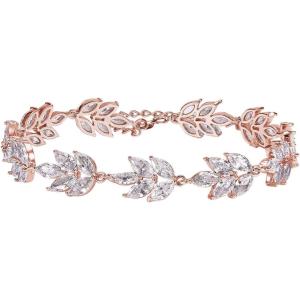 imageSWEETV Bracelet Wedding Bridal for BridesBridesmaidCrystal Cubic Zirconia Bracelet Leaf Vine Vintage StyleRose Gold