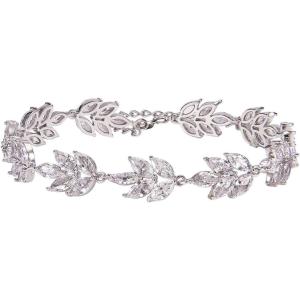 imageSWEETV Bracelet Wedding Bridal for BridesBridesmaidCrystal Cubic Zirconia Bracelet Leaf Vine Vintage StyleSilver