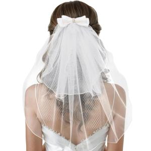 imageSWEETV Bridal Hair Bow Veil White Bow Clip Bachelorette Party Decorations Pearl Accessories Bride to Be Bridal Shower GiftPatternC