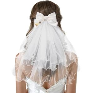 imageSWEETV Bridal Hair Bow Veil White Bow Clip Bachelorette Party Decorations Pearl Accessories Bride to Be Bridal Shower GiftPatternE